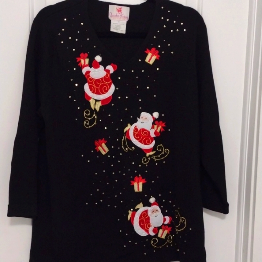 Quacker Factory Super Cute Santa Sweater 1X